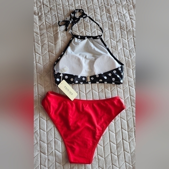 55.🆕Small Halter Top Low Waisted Bottom & Extra High Waist Polka Dot Bottom - Picture 3 of 11